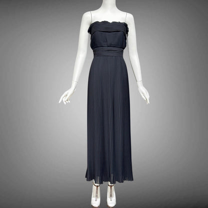 PILAR ROSSI COUTURE evening dress, vintage 1990s strapless pleated black gown