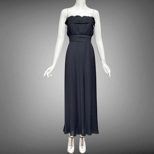 PILAR ROSSI COUTURE evening dress, vintage 1990s strapless pleated black gown