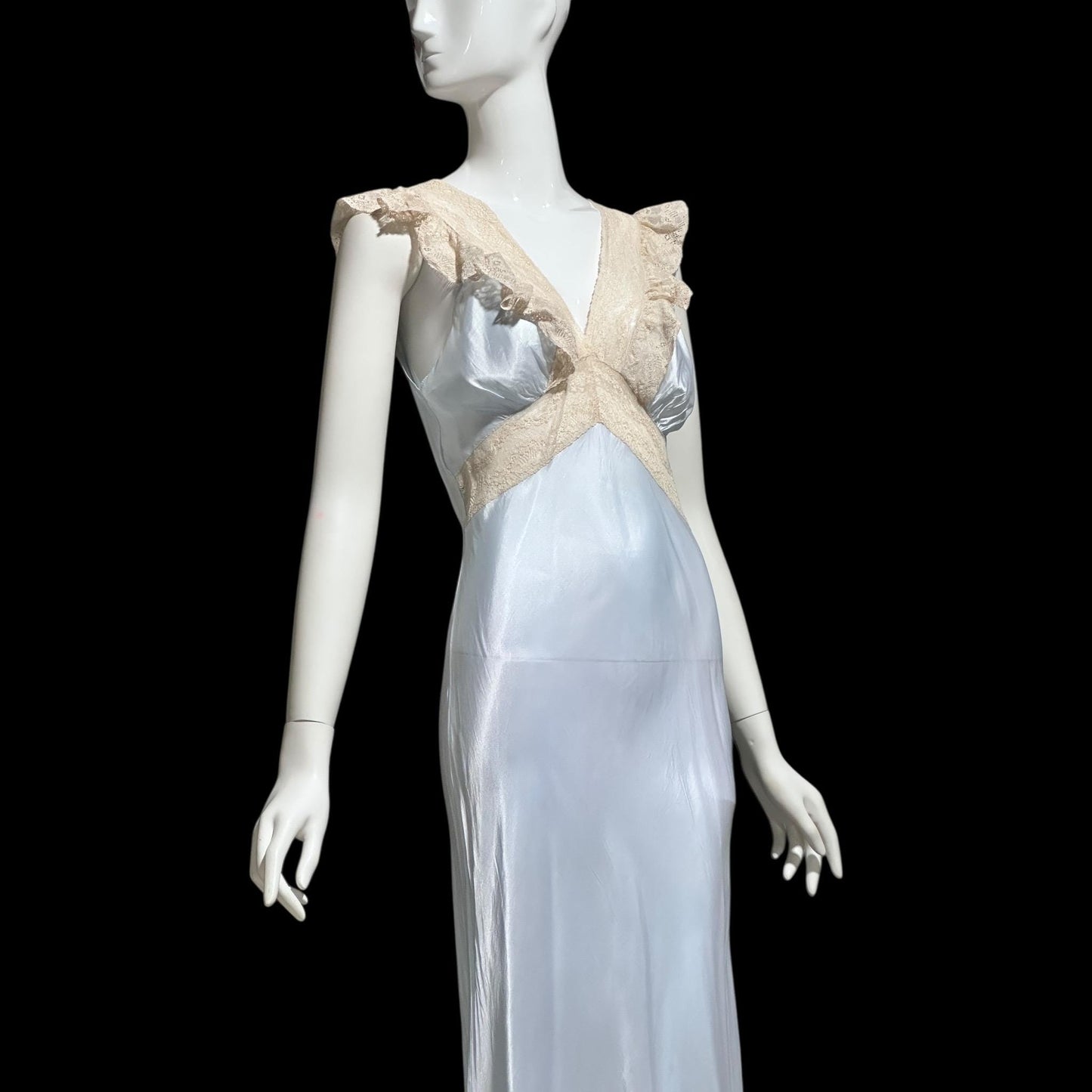 1940s vintage nightgown slip dress, INTERNATIONAL, dusty blue rayon lingerie dress