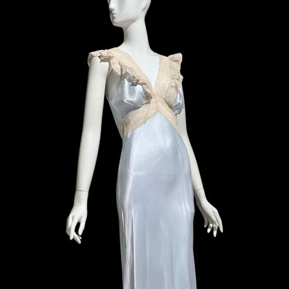1940s vintage nightgown slip dress, INTERNATIONAL, dusty blue rayon lingerie dress
