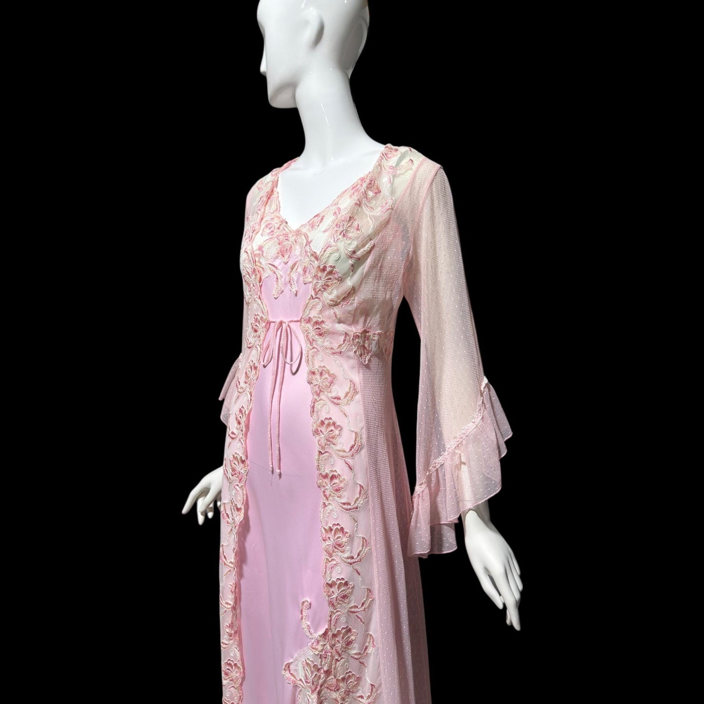 TERESA vintage Y2K nightgown robe set, Made in Italy, sheer pink lace sheath slip dress and peignoir set