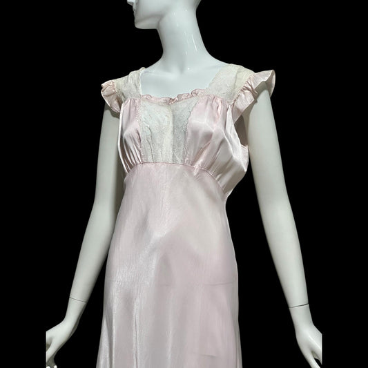 1940s Pink bias cut Nightgown: Vintage Pale pink Old Hollywood Slip Dress