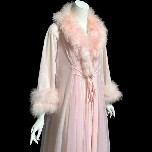 LUCIE ANN Claire Sandra dressing gown robe, vintage 1960s frothy pink full sweep marabou gown