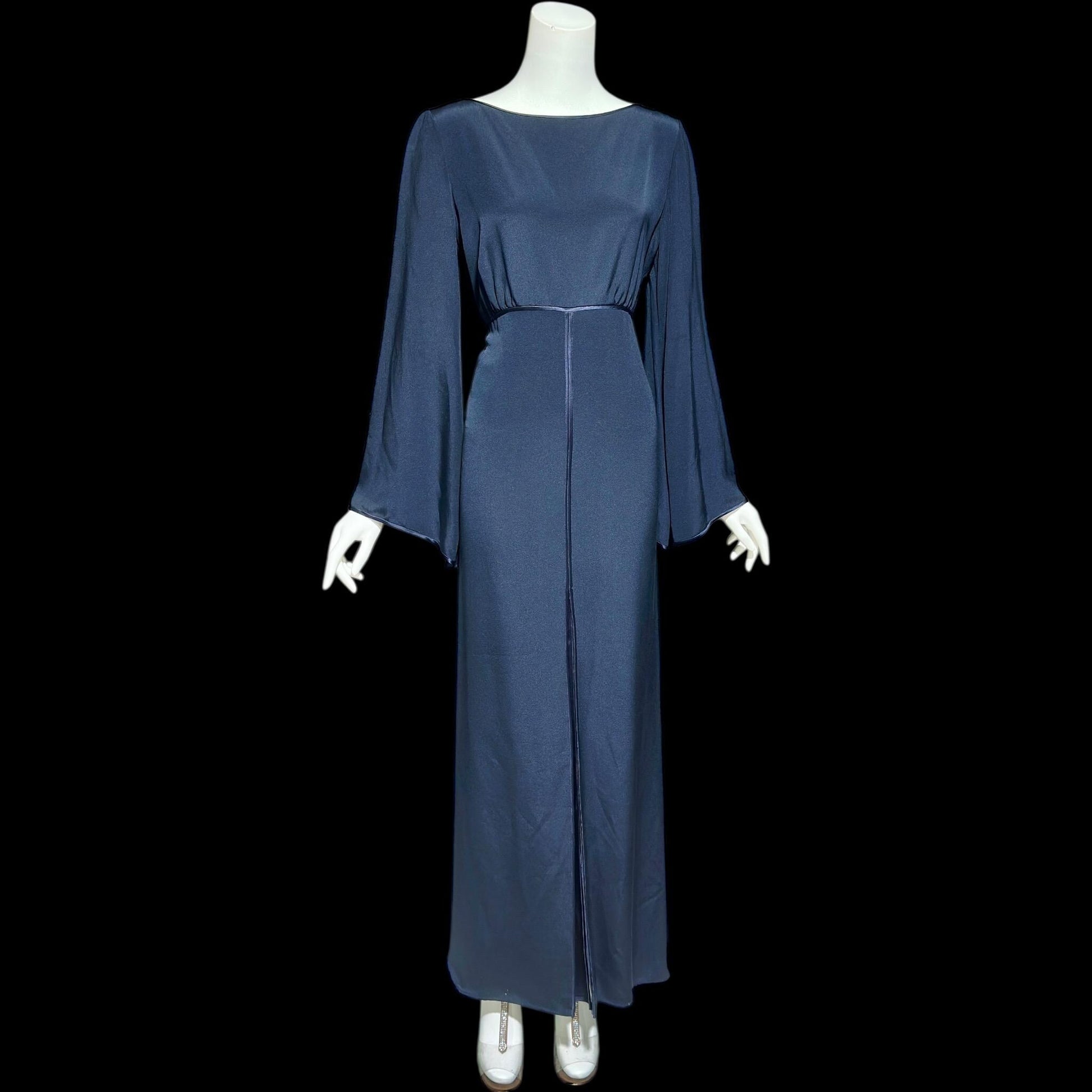 PILAR ROSSI COUTURE, vintage 1990s evening dress, Midnight Blue Long Sleeve gown
