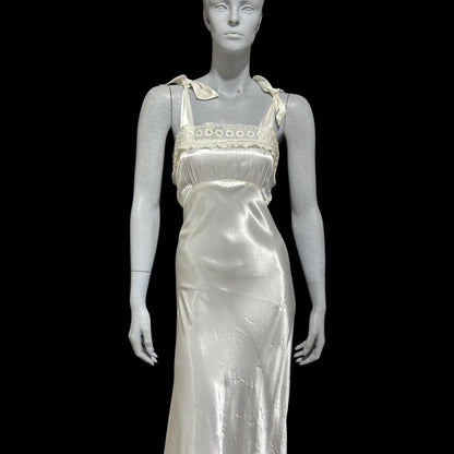 1940s vintage Nightgown slip dress, Shiny bias cut bridal white full length night dress