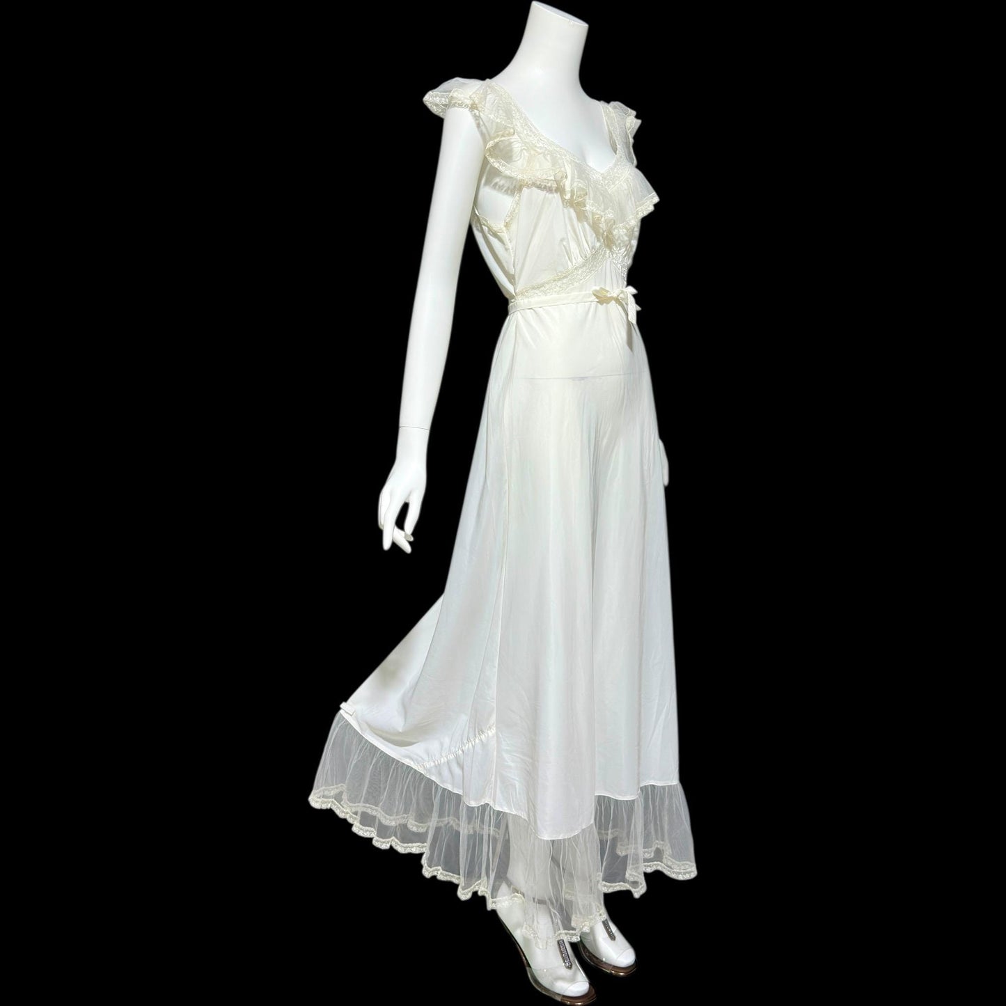WONDER MAID, vintage 1940s nightgown slip dress, white nylon slip dress