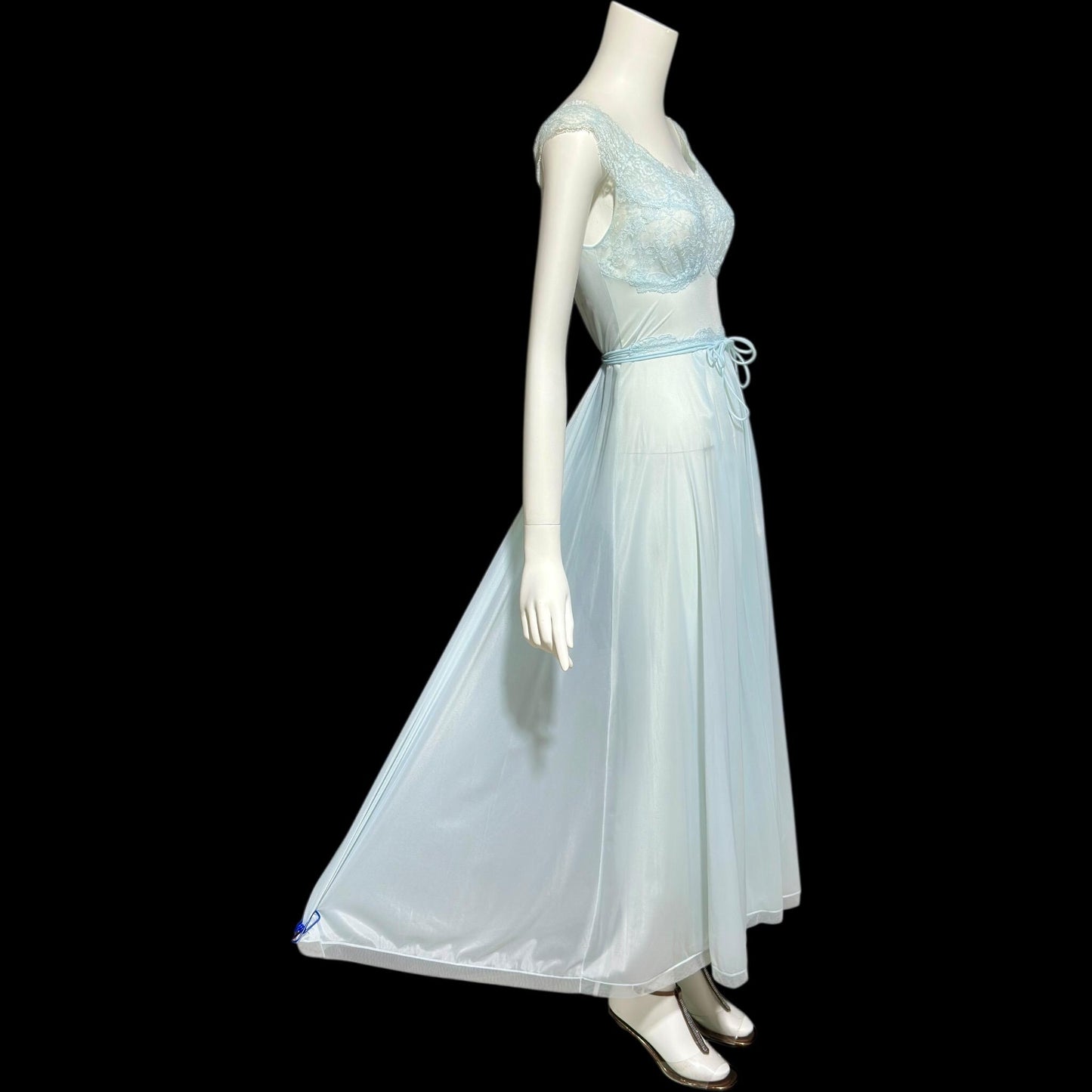 VANITY FAIR, vintage 1950s Nightgown Slip Dress, Sheer Powder Blue Nylon Lace House Dress