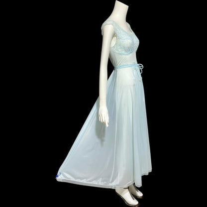 VANITY FAIR, vintage 1950s Nightgown Slip Dress, Sheer Powder Blue Nylon Lace House Dress