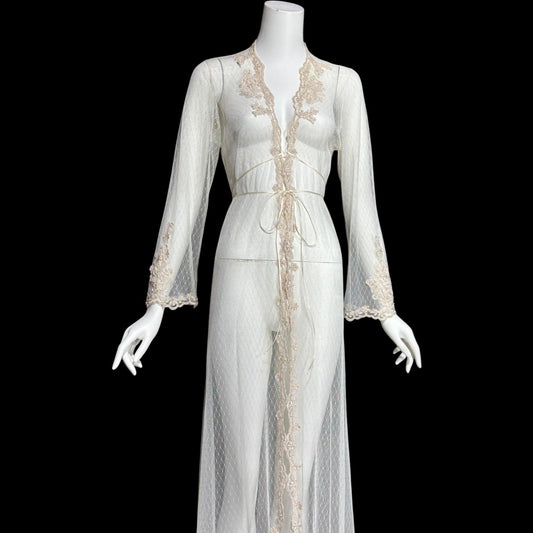 JONQUIL Diane Samandi dressing gown, Bergdorf Goodman 1990s see through feather weight bridal Robe