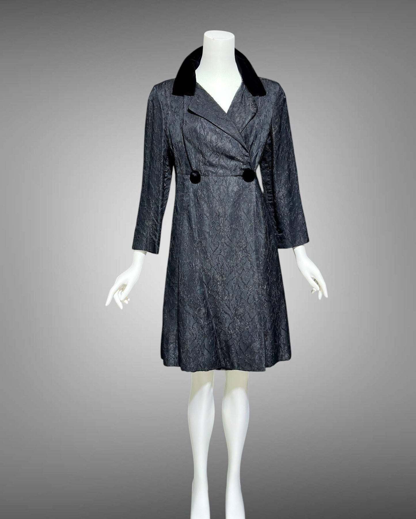 LOUIS FERAUD vintage 1960s mod evening coat, short opera coat, Black Damask jacket