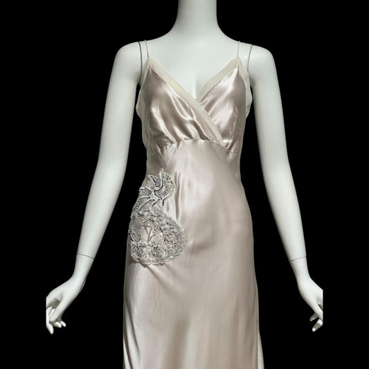 Y2K vintage bias cut evening dress, Silk 1940 style gown, Amazing blush silk sheath slip dress