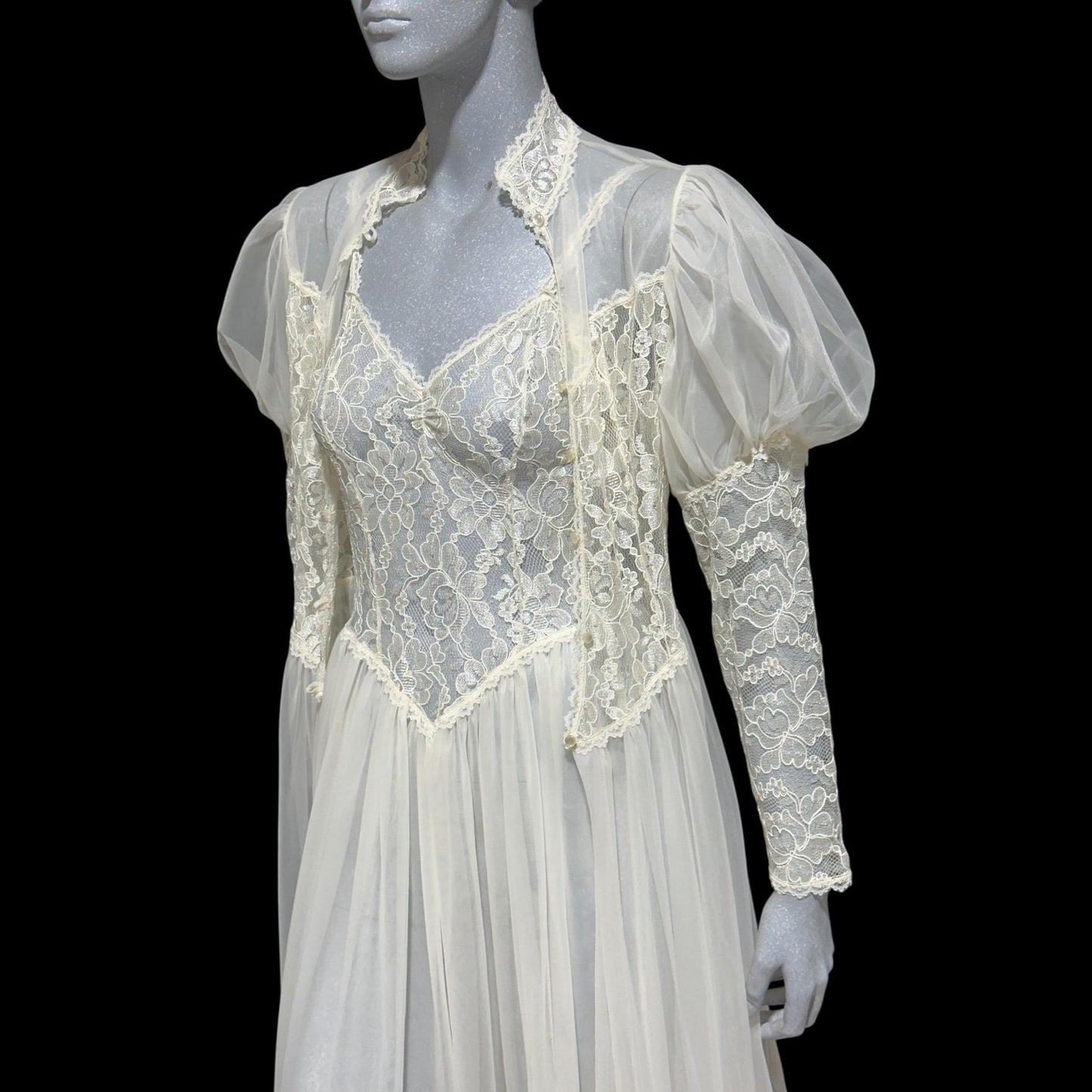 HENSON Kickernick vintage 1950s peignoir slip dress set, frothy white lacy nylon bridal nightgown robe set, THOSE SLEEVES