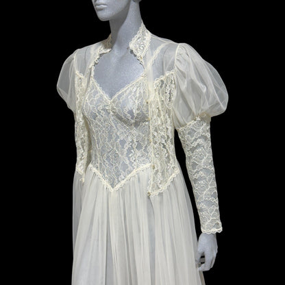 HENSON Kickernick vintage 1950s peignoir slip dress set, frothy white lacy nylon bridal nightgown robe set, THOSE SLEEVES