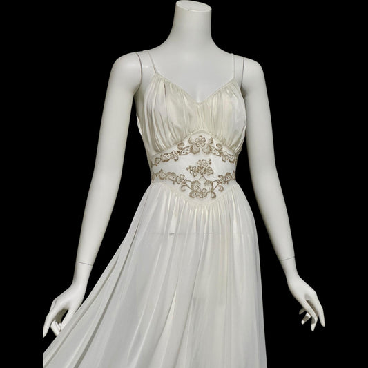 ROGERS vintage 1950s nightgown slip dress, ethereal white chiffon full length wedding night gown