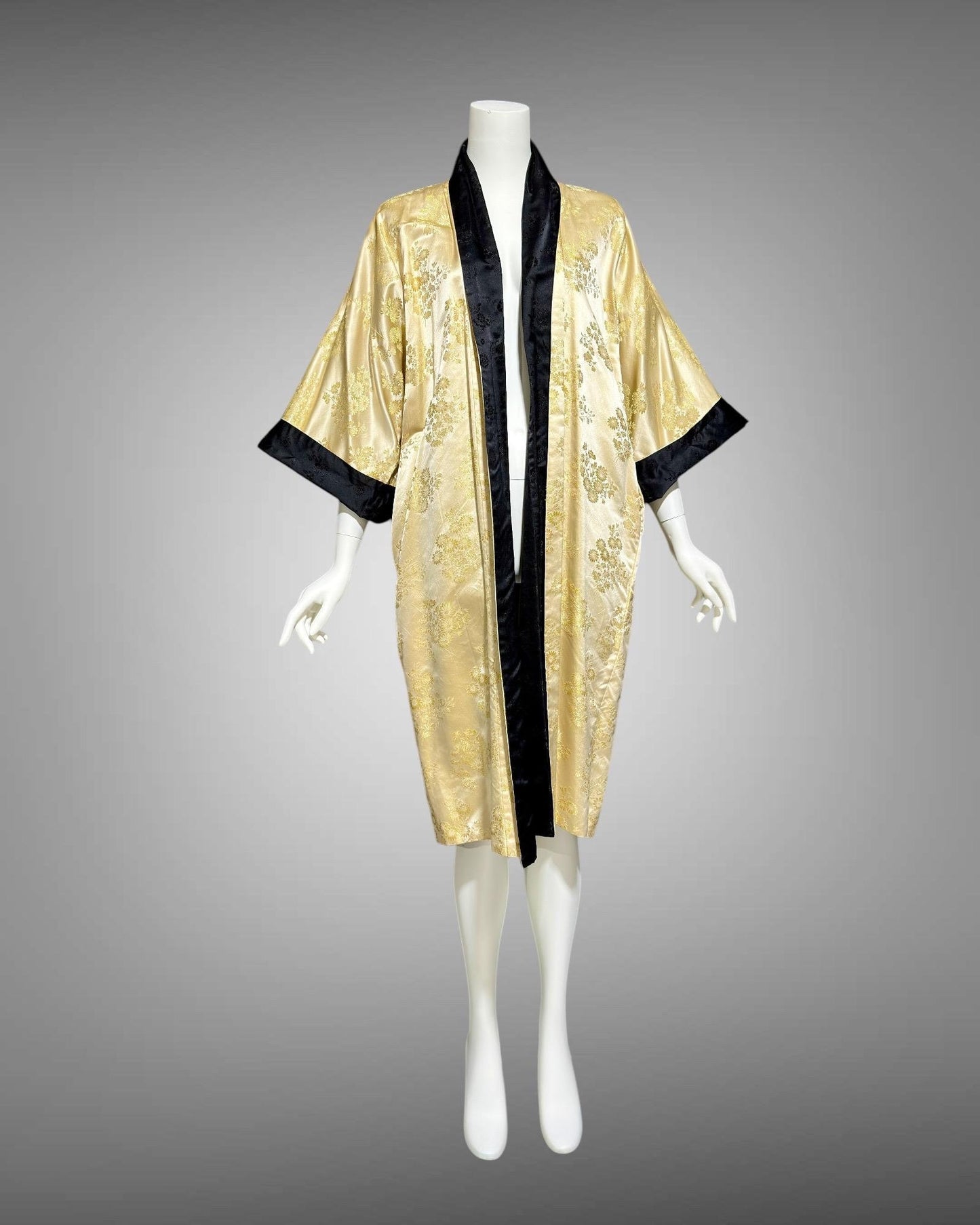 HAYASHI vintage 1960s evening coat, Reversible Gold Black Silk Satin Japanese duster opera coat