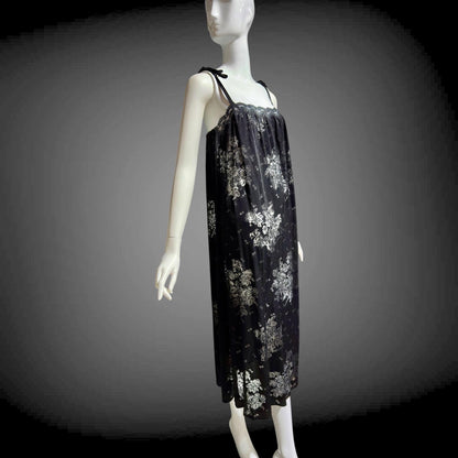 LOUIS FERAUD Paris vintage 1970s nightgown slip dress, Black burnout babydoll gown