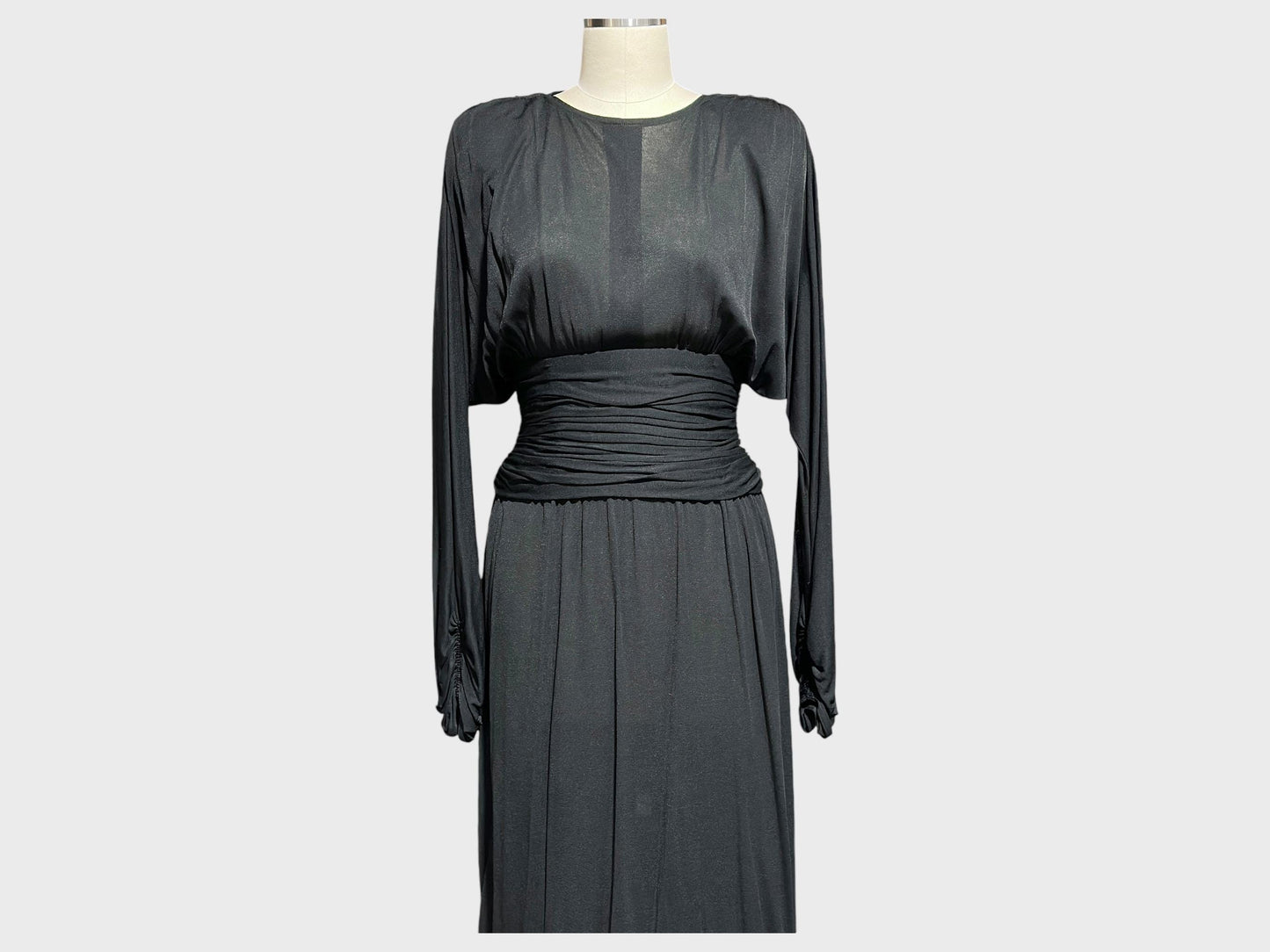 ADELE SIMPSON 1980s vintage evening dress, Sheer Black cocktail party dress, Batwing Sleeves, Keyhole Back