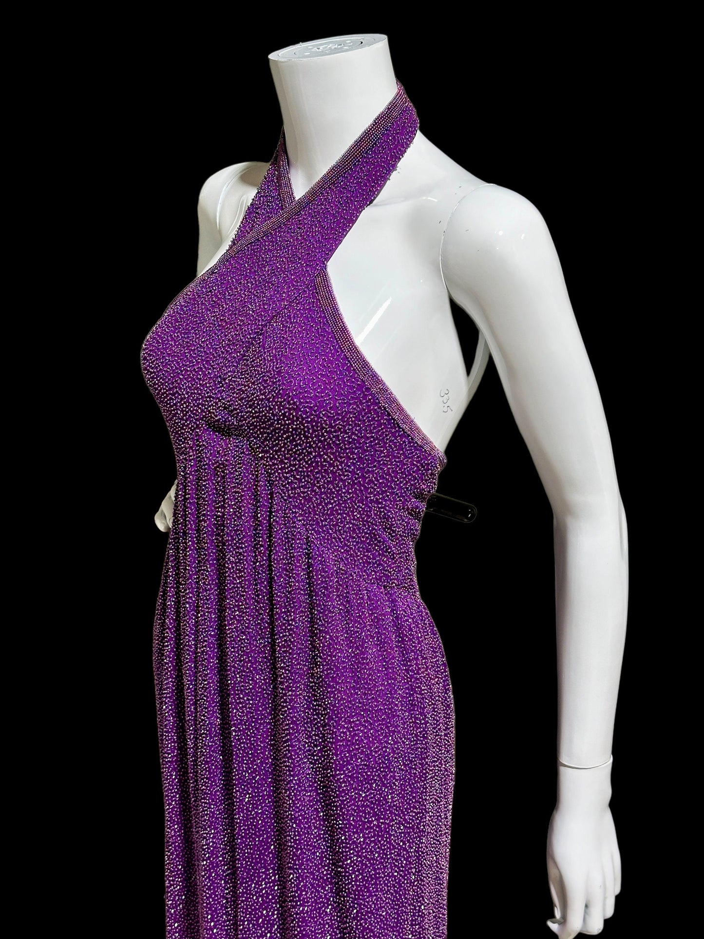 JEET vintage evening gown, Purple Beaded Silk Sheath gown, Halter slip dress