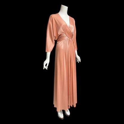 ESTEVEZ vintage 1970s evening dress, peachy copper jersey knit Goddess hostess dress