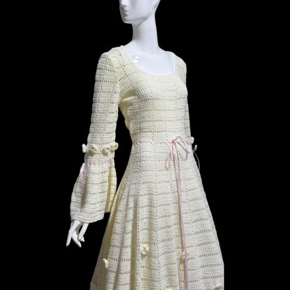 1970s Vintage evening wedding Dress: Hand crochet Mexican style Bohemian Gown - STRETCHY Large