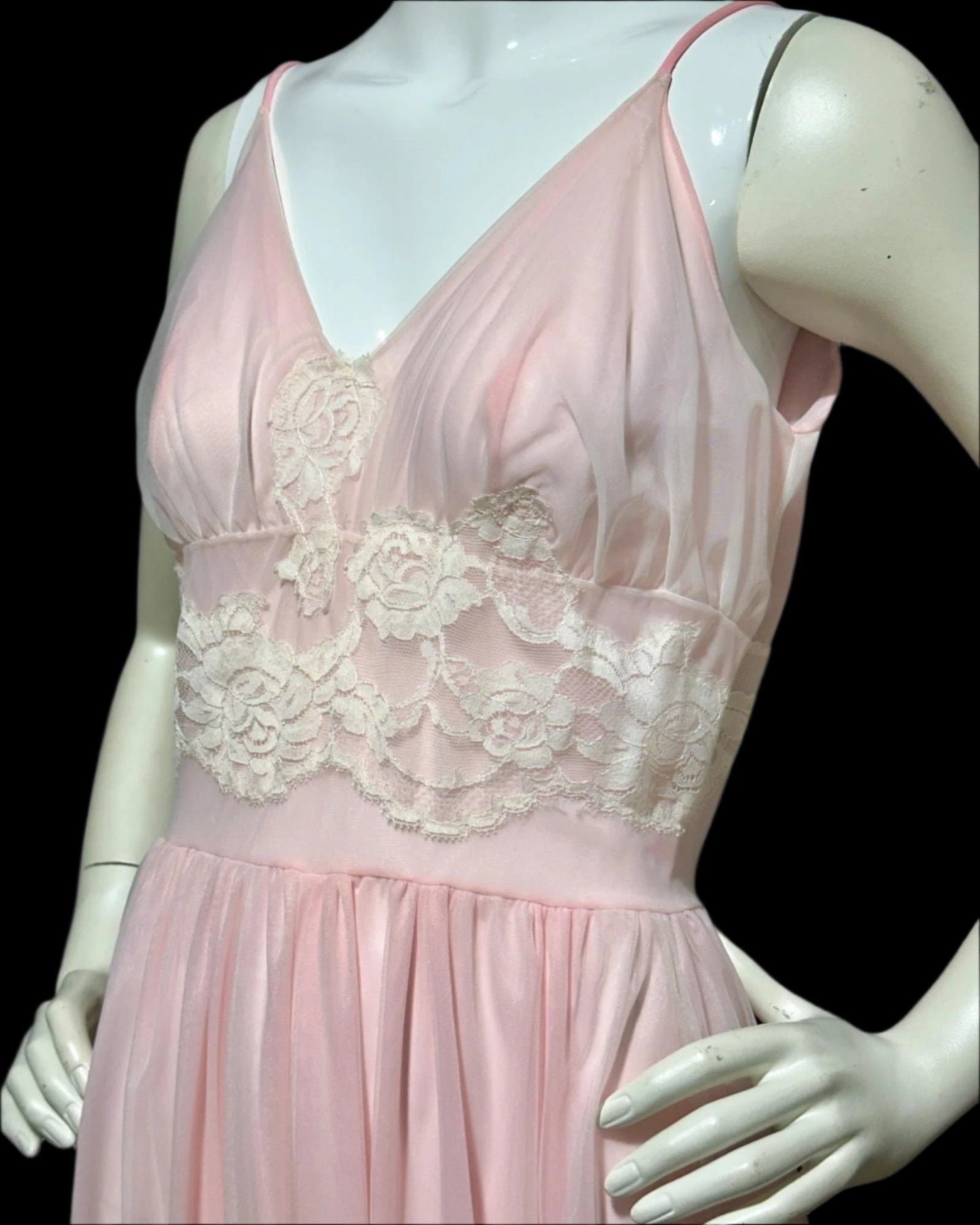 GLYDON'S Hollywood 1950s vintage nightgown, slip dress, sheer pale pink full length night dress