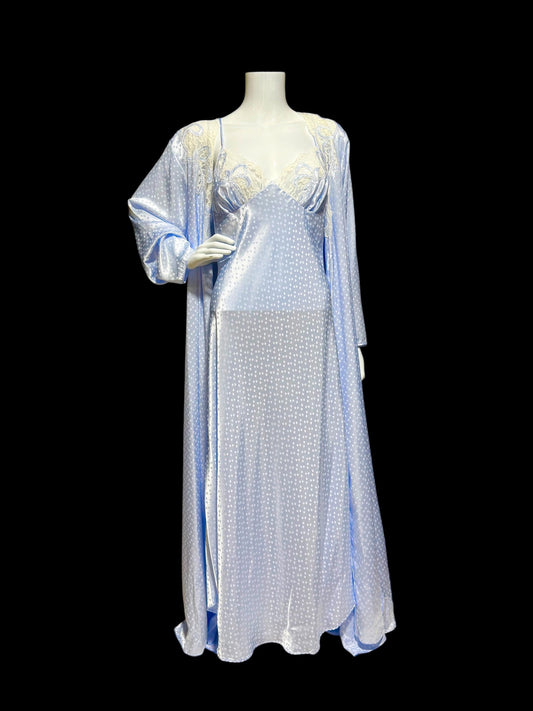 NATORI for SAKS 5th Ave, Nightgown robe set, shiny icy blue sheath slip gown and peignoir set
