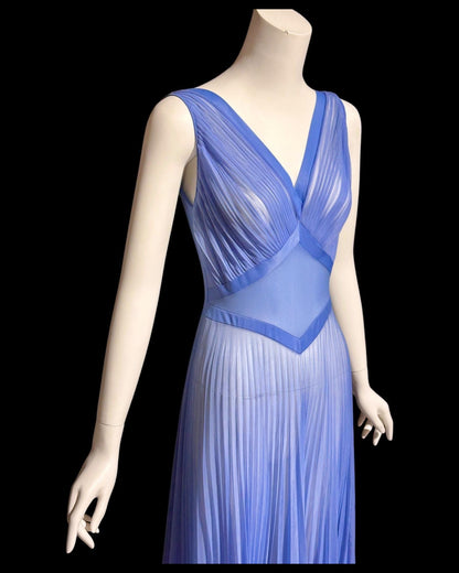 VANITY FAIR, for Julius Garfinckel, vintage 1940s chiffon nightgown, periwinkle sheer full sweep pleated gown