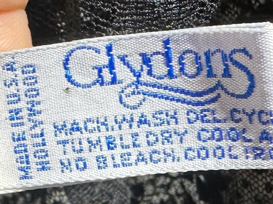 GLYDON'S vintage nightgown slip dress, Hollywood 1960s sheer black lace full length lingerie dress