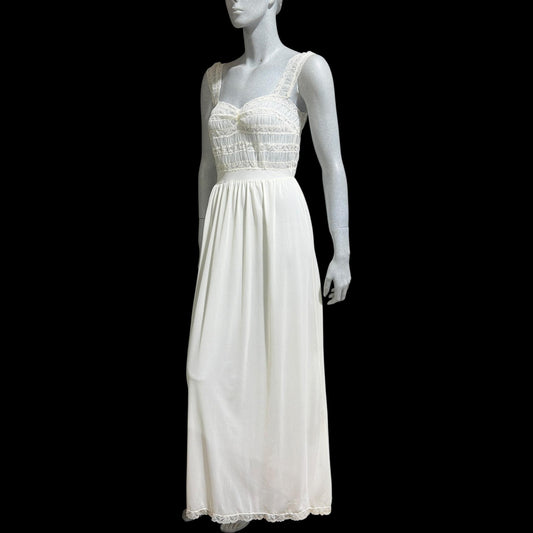 RADCLIFFE vintage 1940s nightgown robe set, bridal white chiffon wedding peignoir slip dress set