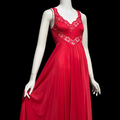 OLGA vintage 1980s nightgown slip dress, 9295 Bodysilk Lipstick Red full sweep night gown dress, stretchy