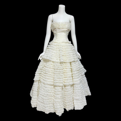 1950s vintage wedding gown, Custom Made white tiered lace cupcake dress ball gown