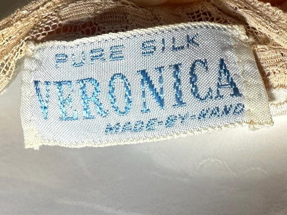 VERONICA vintage 1940s Silk Nightgown slip dress, Hand Made Pure Silk embroidered lace slip dress