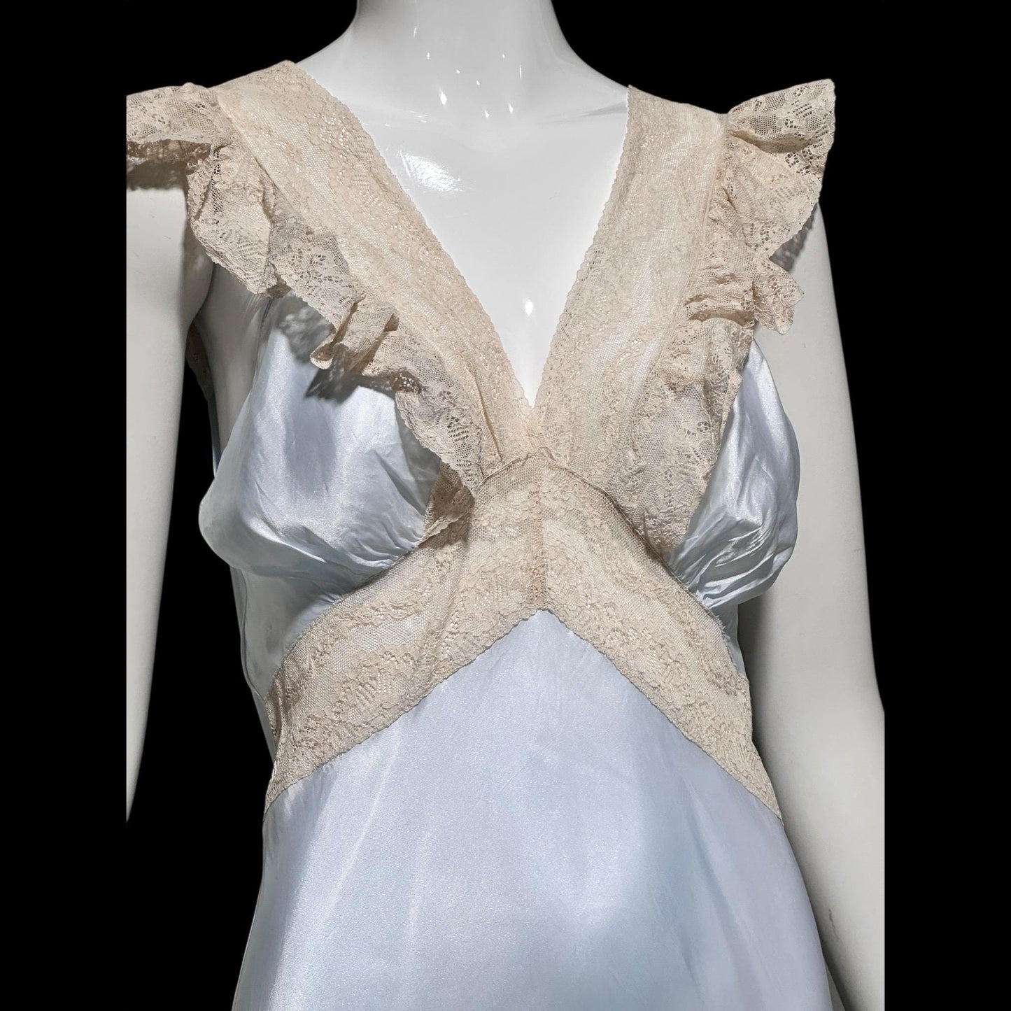 1940s vintage nightgown slip dress, INTERNATIONAL, dusty blue rayon lingerie dress