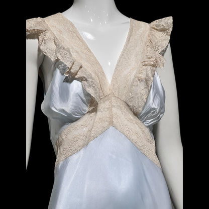 1940s vintage nightgown slip dress, INTERNATIONAL, dusty blue rayon lingerie dress