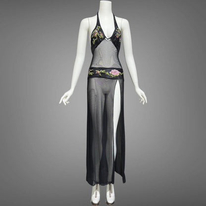 JACALYN BENNETT for FREDERICK'S of Hollywood, vintage Y2K nightgown slip dress, black silk and mesh