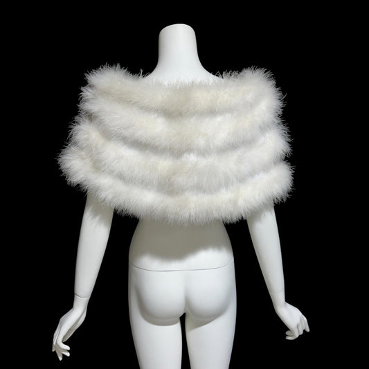 1980s Vintage marabou feather stole, Snowy white short wedding evening capelet shoulder wrap