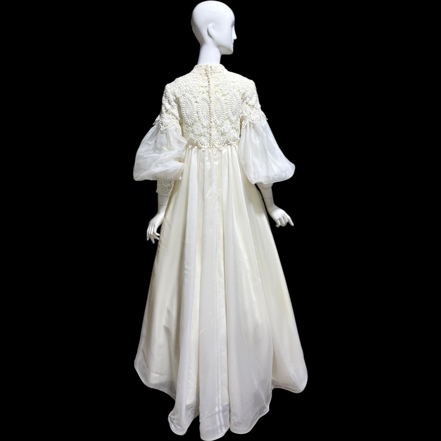 EMMA DOMB vintage wedding dress gown, 1960s white Queen Anne High Neck Juliet Puffed Sleeve Romantic Bride