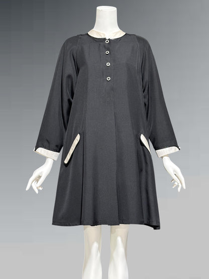 GEOFFREY BEENE, vintage 1980s cocktail party dress, Mod tent dress, black and white day dress
