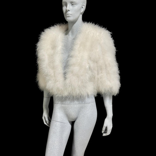 1980s Vintage Marabou Feather Cropped Jacket: Snowy White Bridal Wedding Evening Topper