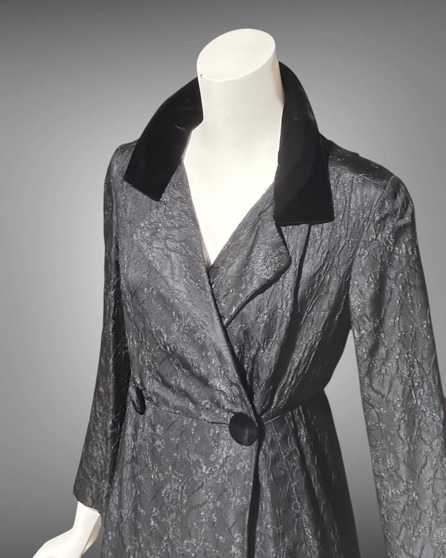 LOUIS FERAUD vintage 1960s mod evening coat, short opera coat, Black Damask jacket