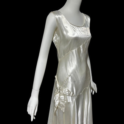 1940s vintage wedding dress, shimmering white satin tea length bridal ball gown