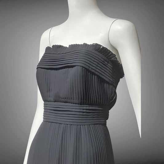 PILAR ROSSI COUTURE evening dress, vintage 1990s strapless pleated black gown