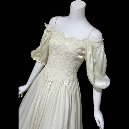 1960s vintage wedding dress, Off shoulder Juliet style bridal gown