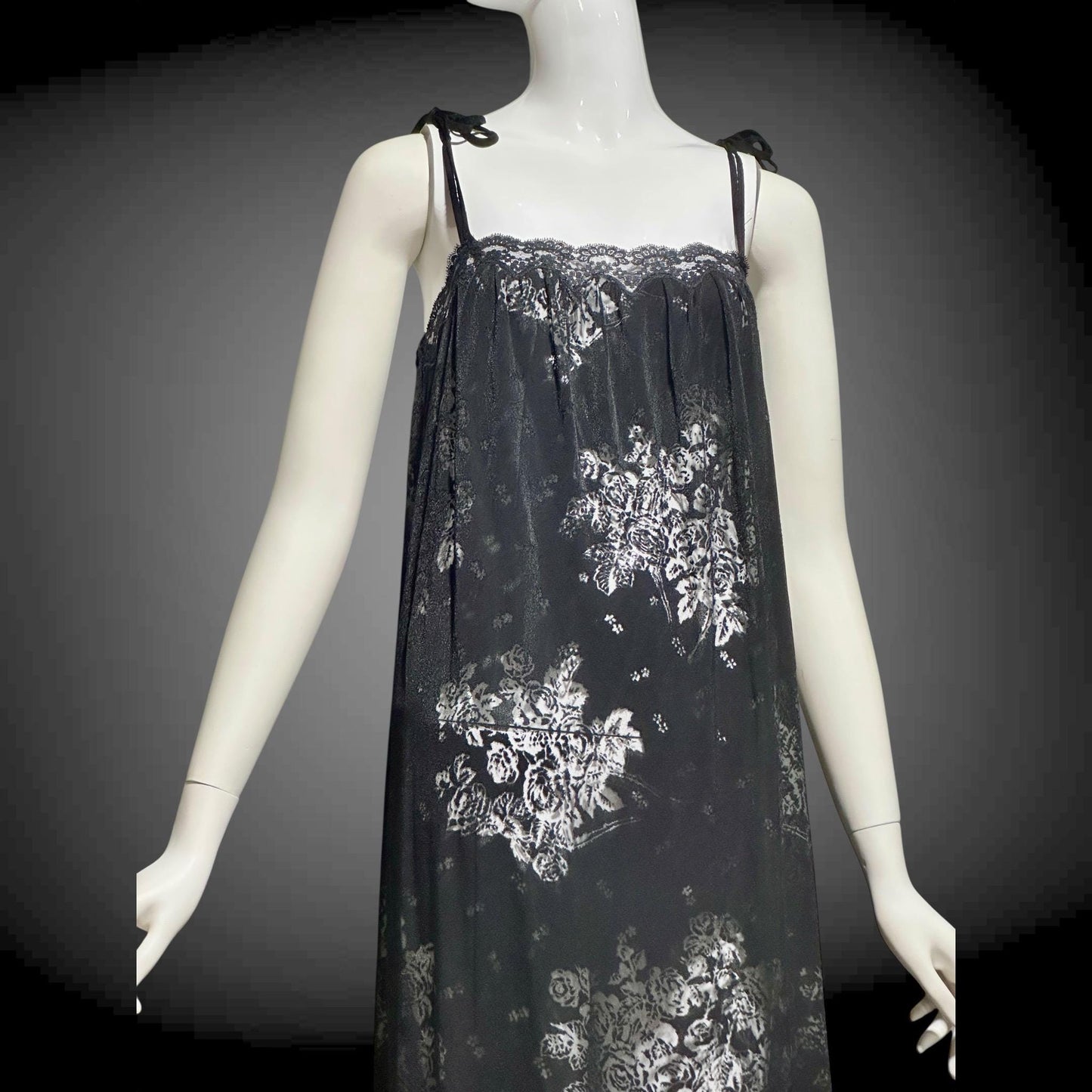 LOUIS FERAUD Paris vintage 1970s nightgown slip dress, Black burnout babydoll gown