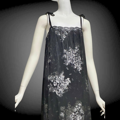 LOUIS FERAUD Paris vintage 1970s nightgown slip dress, Black burnout babydoll gown