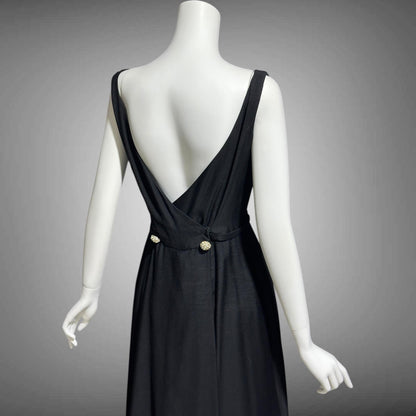 FRANK JELLEFF, vintage 1960s evening dress gown, black formal dress, Deep dive backless