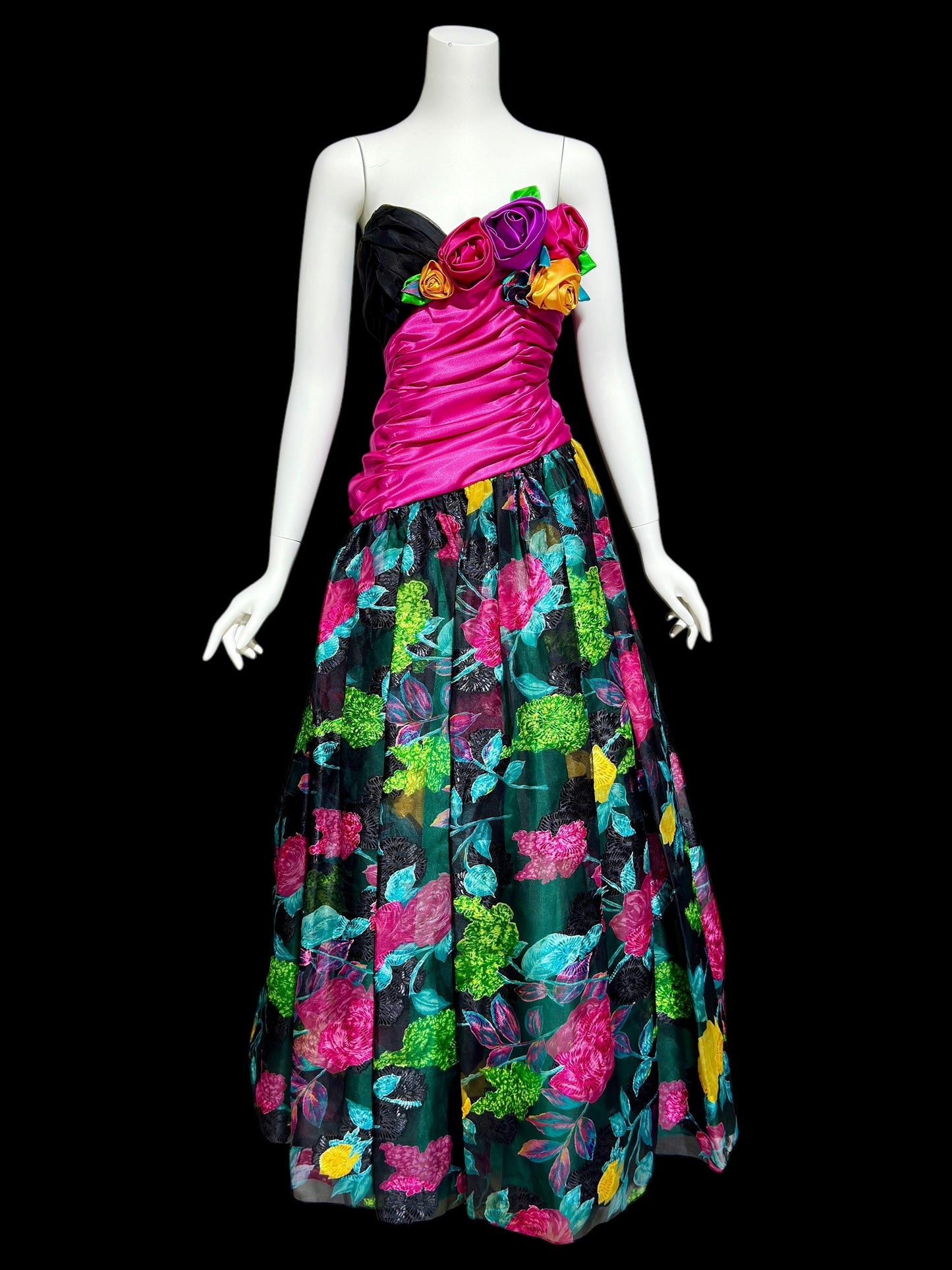 EUGENE ALEXANDER 1980s vintage evening dress, floral rosette floral ball gown, 38 bust