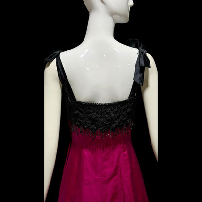 BELLVILLE SASSOON Vintage evening dress gown, SAKS 1980s Black Magenta beaded gown
