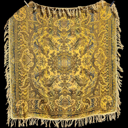 1800s Antique Vintage Silk Tapestry, Victorian Russian fringed jacquard shawl, Tablecloth or Wrap