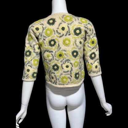GENE SHELLY vintage 1950s cardigan sweater, open front embroidered wool cropped sweater
